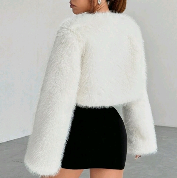 Women Solid Color Front Tie Long Sleeve Simple Casual Short Faux Fu - Picture 2 of 4